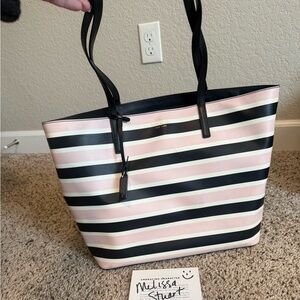 Striped Pink and Black Tote Bag